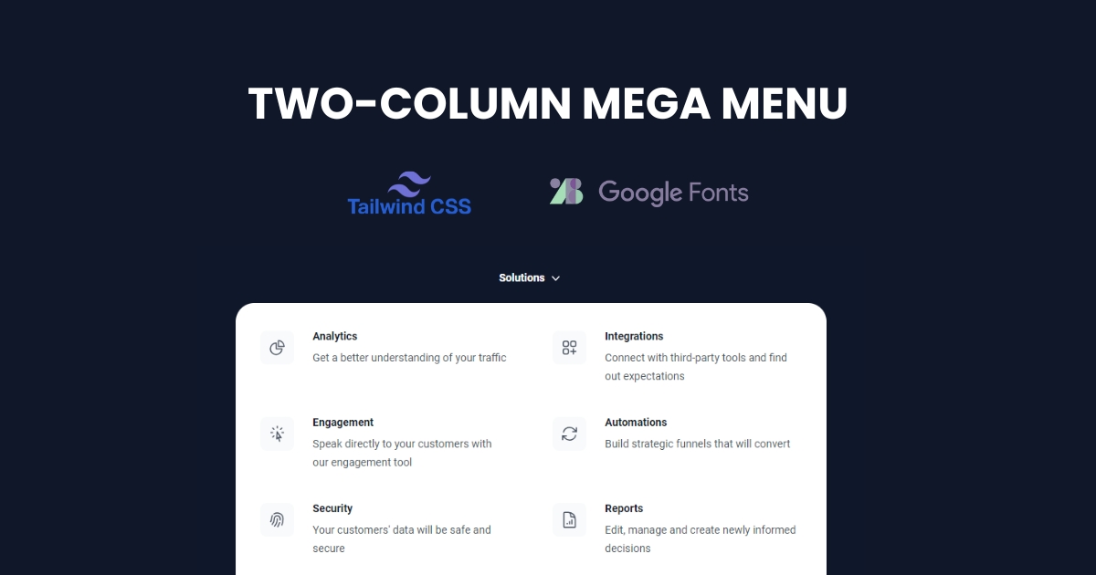 Two-Column Mega Menu with TailwindCSS and Alpine JS